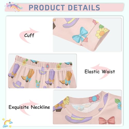 Pajama Sets Long Sleeve Cowboy Boots Colorful Flowers Soft Comfy Sleepwear 2 Piece PJS 3-8T4
