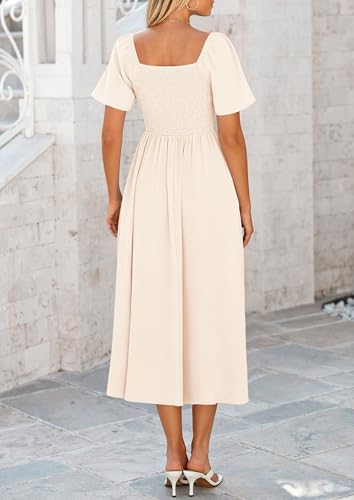 PRETTYGARDEN Summer Dress for Women 2025 Casual Short Sleeve Bow Tie V Neck Ruffle Midi Flowy Dresses2