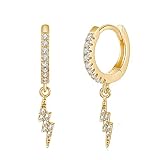 Lightning Bolt Earrings for Women & Girls 18K Gold Dainty Lightning Drop/Dangle Huggie Hoop Earrings