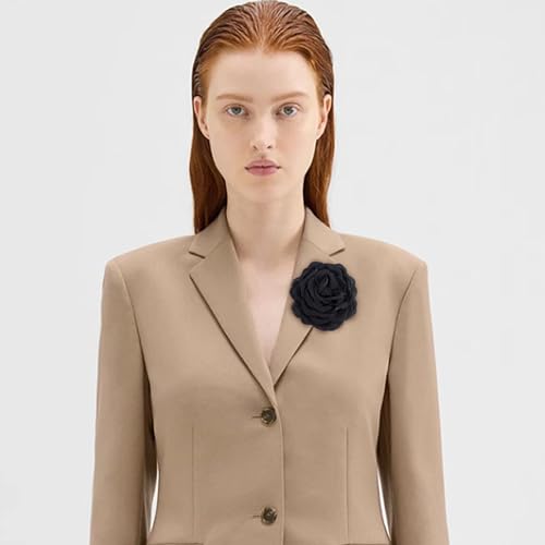 Image of Dainty Fabric Peony Flower Brooches Pin Delicate Camellia Flower Brooch Classic for Women Wedding Party Dance Banquet Elegant Lapel Pins Dress Suit Ceremony Clothes Accessories Jewelry Gifts 100mm