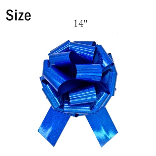 Image of 1Pcs Giant Blue Bow 14 Inch Big Gift Bow Large Pull Bow,Great Gift Bows for appliances,Bikes,Table Decorations and Party Events (Metallic Blue)