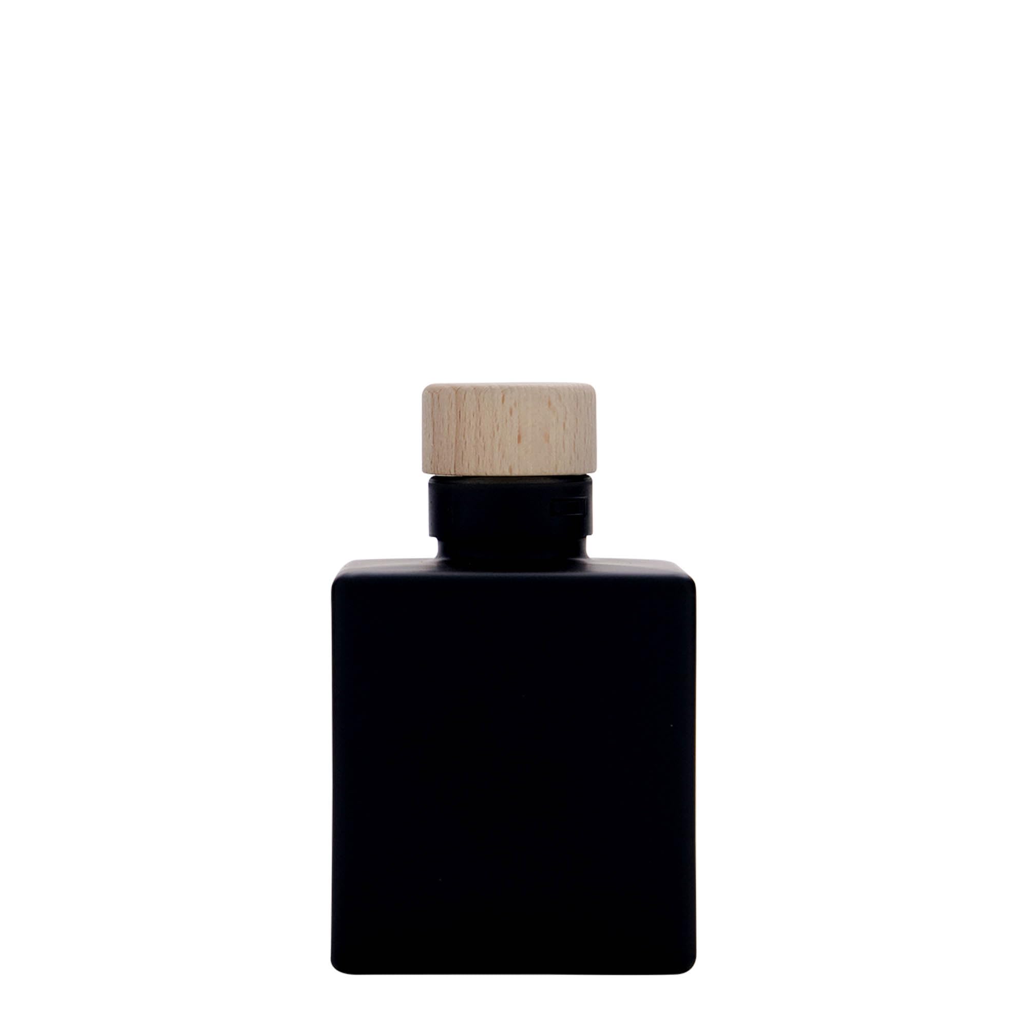 Juego de 12 botellas de cristal de 100 ml, cuadradas, color negro mate con corcho de madera