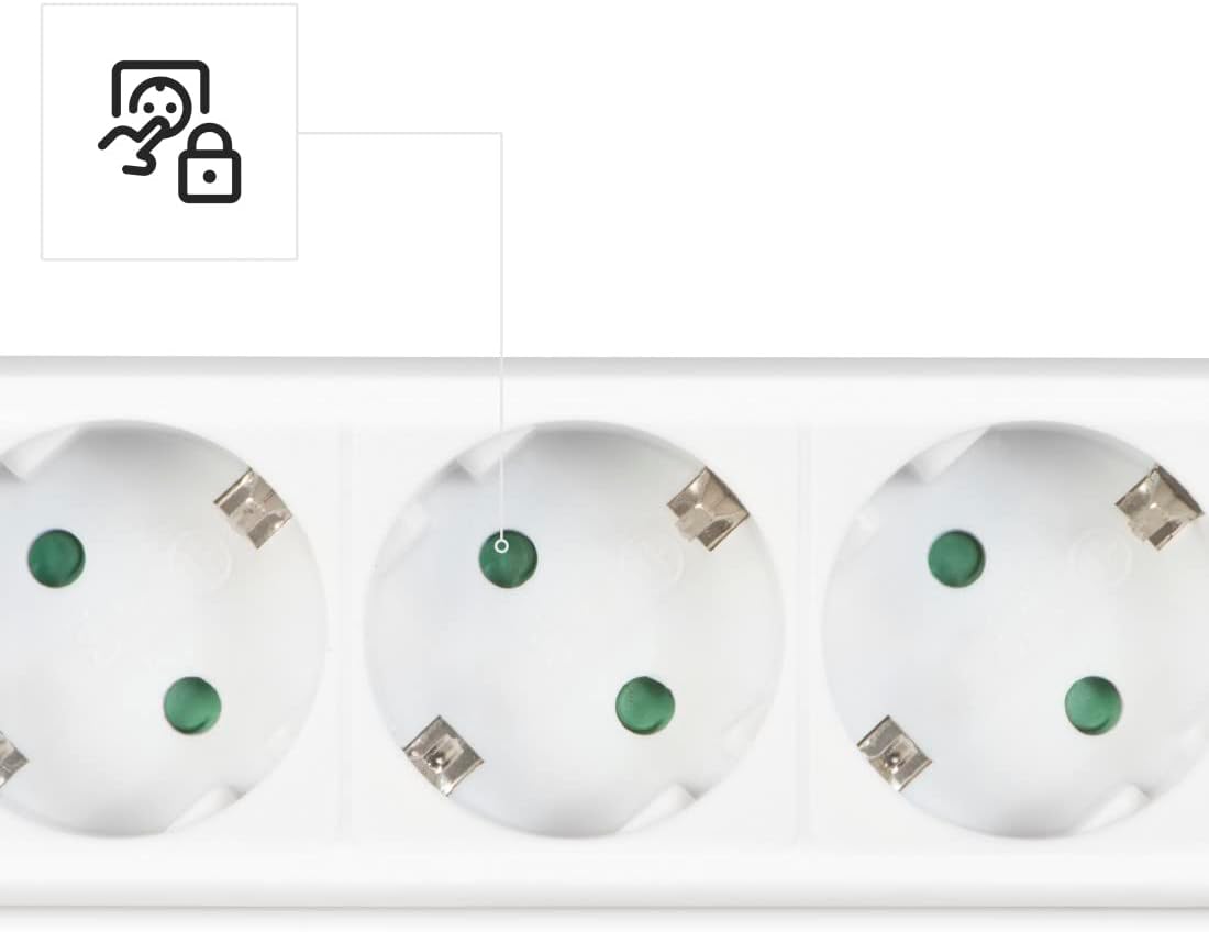 Hama 3-Way Power Strip with Switch, 1.4 m (Power Strip with Switch, 3-Way Power Strip, 3-Way Multiple Socket, Multiple Plug, with Touch Protection, Illuminated Switch, 45°) White
