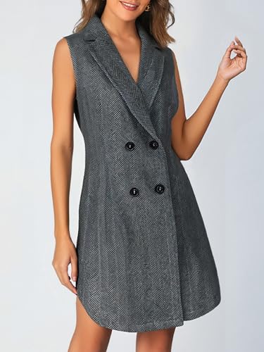 Women's Notched Lapel Collar Blazer Vest Double Breasted Sleeveless Business Casual Jacket4