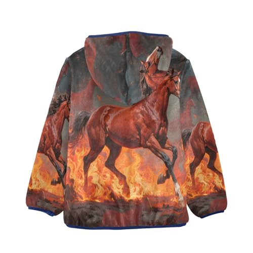 Fiery Horses Galloping Through Flames Toddler Fleece Jacket Girl Boys Hooded Fleece Jacket Coat2