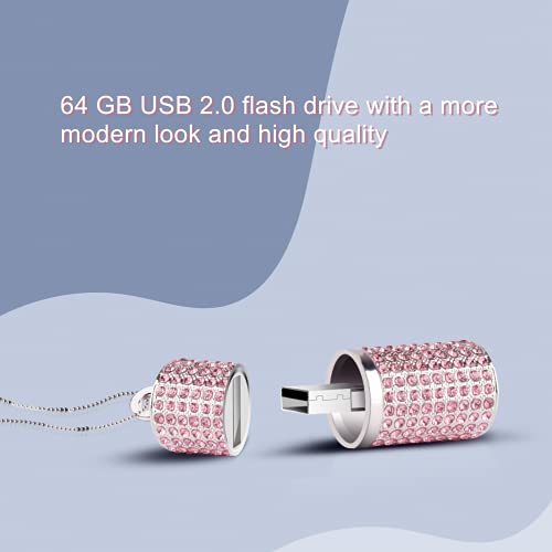 64Gb Thumb Drive Jewelry Usb 2.0 Flash Drive Cute Flash Drive Crystal Jump Drive Bling Pink Rhinestone 64Gb Memory Stick Lipstick Case Zip Drive Metal(64Gb,Pink) #TOP6