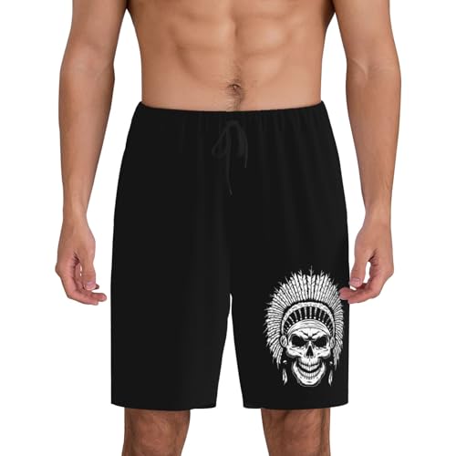 Native American Skull Pajama Shorts for Men, Men's Pajama Bottoms, Sleepwear for Summer
