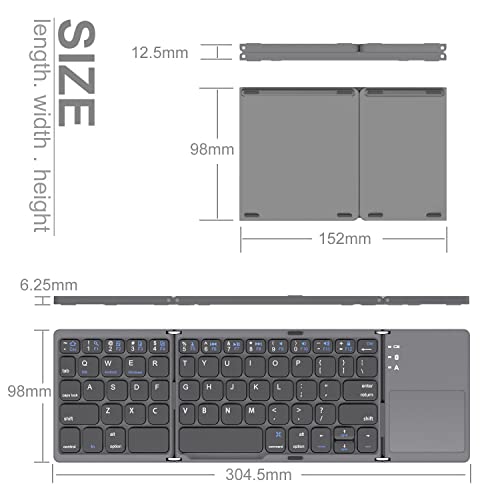 Foldable Bluetooth Keyboard, Gimibox Pocket Size Portable Mini Bt Wireless Keyboard With Touchpad For Android, Windows, Pc, Tablet, With Rechargeable Li-Ion Battery-Dark Gray #TOP5