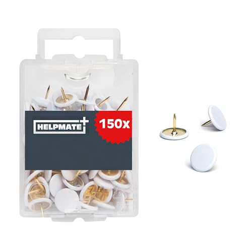 Helpmate Lot de 150 punaises Blanches de 10 x 7 mm, en Acier revêtu de Plastique, pour la Fixation sur des matériaux Fins, des sols Mous ou du Bois, Blanc.