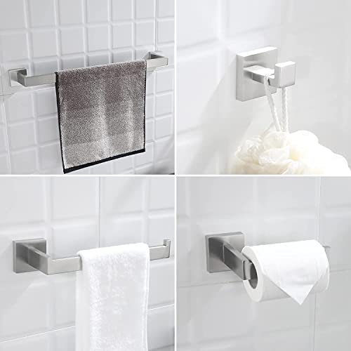 Kit Acessórios Banheiro Cor Prata Porta Tolha Aço Inox 304 Escovado Luxo 4 Peças - Brinovar