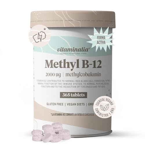 Vitaminalia Vitamina B12 Metilcobalamina 2000mcg | 365 Tabletas | 1 Año de Suministro | Forma Activa y Biodisponible | No-GMO, Vegano, Sin Gluten