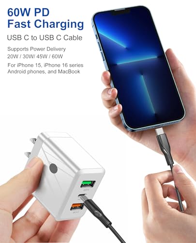 Image of Metal Braided USB-C to USB-C Cord Chew Proof - 6.6ft 60W PD Fast Charging & Data Sync, Stainless Steel Indestructible Cat Dog Chew Proof Charger Cord for iPhone 16 15, Galaxy, Pixel, PS5