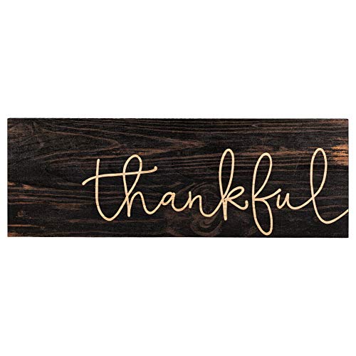 P. Graham Dunn Thankful Script Design Black Distressed 15.75 x 5.5 Inch Solid Pine Wood Plank Wall Plaque Sign