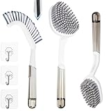 3 Pack Shower Scrub Brush Set – Heavy-Duty Scrub Brushes for Cleaning with Long Handle, Stiff Bristles Grout Brush, Shower Scrubber for Bathroom, Bathtub, Kitchen, Tile, Floor, Grout, Sink & Carpet