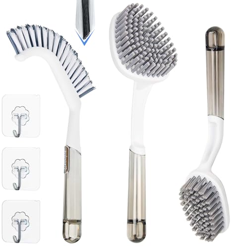 3 Pack Shower Scrub Brush Set – Heavy-Duty Scrub Brushes for Cleaning with Long Handle, Stiff...
