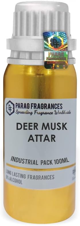 Parag Fragrances Deer Musk 100Ml (Wholesale Pack/Industrial Pack Attar) Grade-1 Quality / 0% Alcohol & Extremly Long Lasting Attar Perfume For Personal & Religious Use