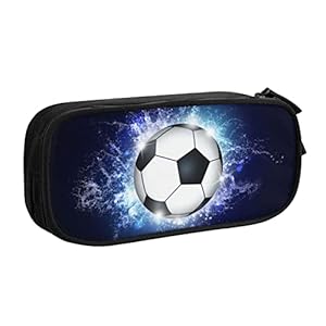 Blue Sports-Themed Pencil Case with Soccer Balls Pattern, Large Capacity Durable Pencil Box Storage Pen Bag with Zippers, Soccer Pencil Pouch Stationary Case for Boys Girls