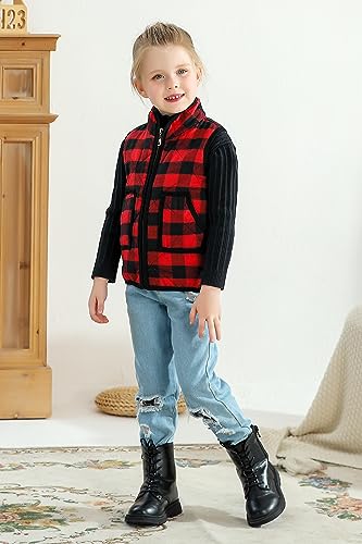 Kid Little Girls Puffer Lightweight Plaid Quilted Vest Cute Winter Outwear Padded Outfit2