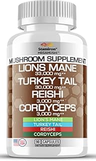 Lions Mane Supplement 33,000mg Turkey Tail Mushroom Capsules 30,000mg with Cordyceps Extract & Reishi Mushrooms - Alt to Mushroom Gummies, Mushroom Powder, Mushroom Coffee - 90 Count Made in USA