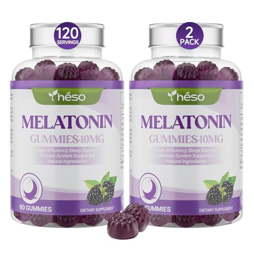 Yheso Sugar-Free Melatonin Gummies 10mg for Adults – 2 Pack, Sleep Support with L-Theanine 100mg, Magnesium 100mg, Vitamin B6 & GABA – Vegan Nighttime Supplement for Calm & Relaxation (120 Count)