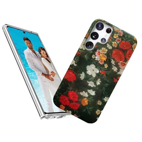 Coque pour Samsung Galaxy S23 Ultra paillettes brillantes motif floral vert