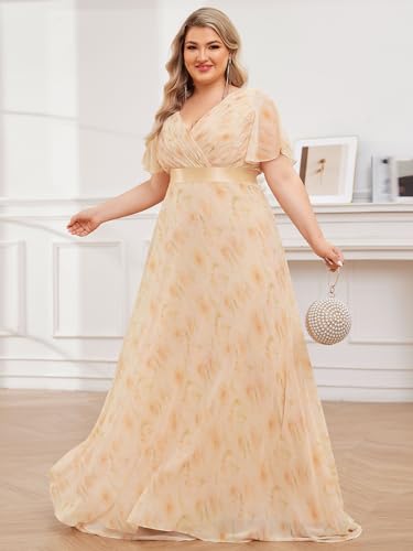 Image of Ever-Pretty Women's Chiffon Formal Evening Dresses for Curvy Women V-Neck Plus Size Floor Length Bridesmaid Dress