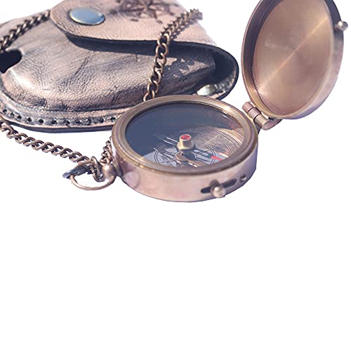 Brújula de latón grabada con estuche de cuero miniatura 5