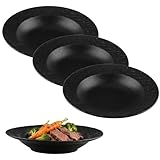 hocadon 4 piezas Platos Hondos de Porcelana Plato Hondo Negro 20 x 4 cm Platos de Pasta para Postre, Ensaladas, Filetes