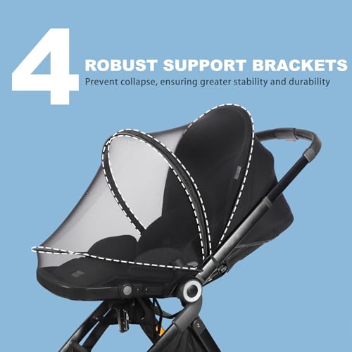 LAIFILI Mosquito Net for Stroller, Universal Bug Net for Stroller, Car Seats, Bassinets, Cradles, Mini Cribs, Quick-Release Double Zipper, Breathable & Foldable Netting Cover for Baby - Thumbnail 3