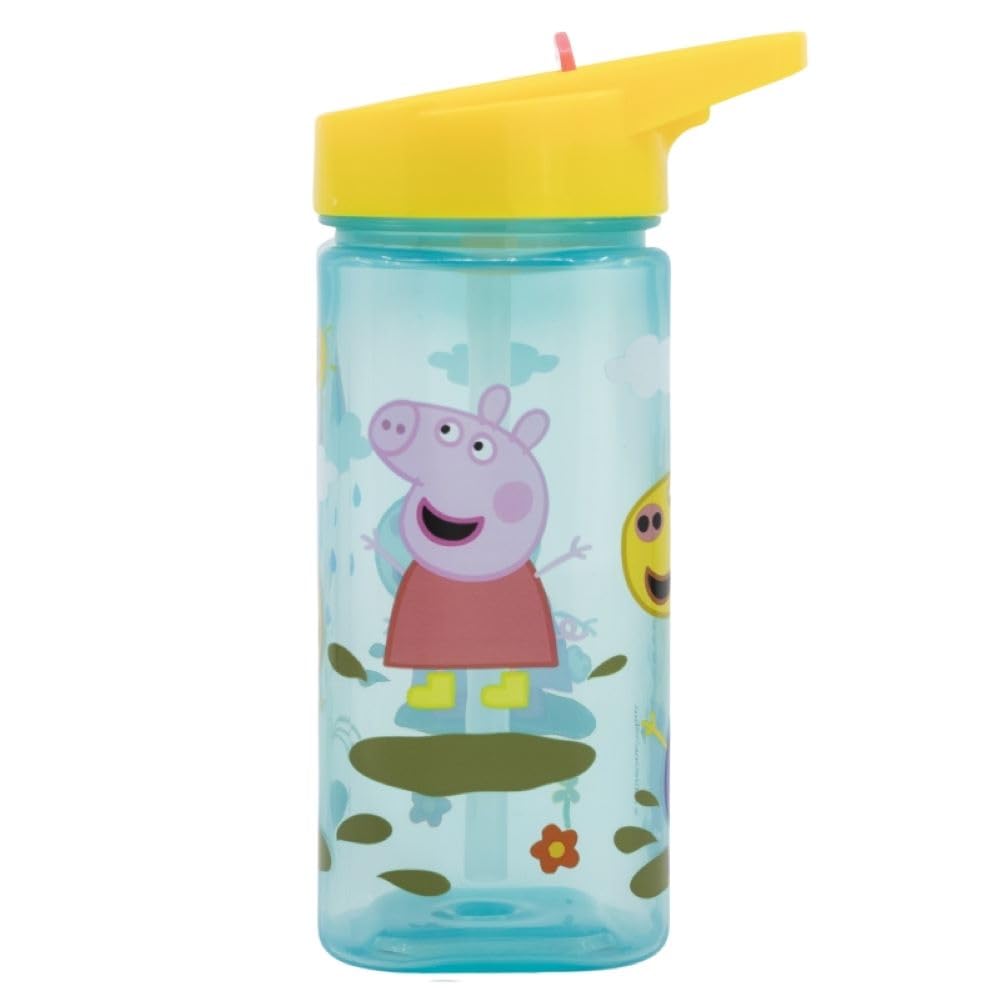 Om Supplies Peppa Reusable Square Water Bottle Drink Bottle With Built-In Handle For Easy Carry School Lunch Kids Childrens 510Ml Bpa Free Plastic (Peppa)