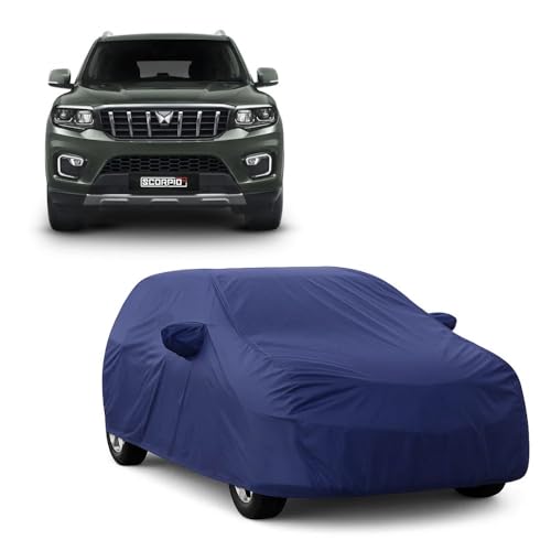 Image of Car Body Cover Compatible with Mahindra XUV 700 | Water, Dust & UV Protection | Mirror Pockets | Elastic Grip | Triple Stitch XUV 700 Car Cover (Blue)