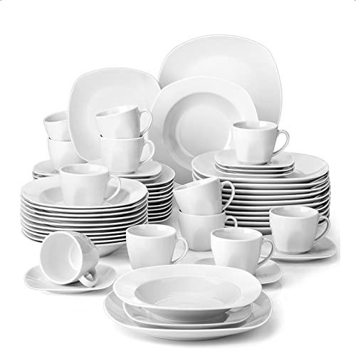 MALACASA, seria Elisa, 60-częściowy serwis stołowy porcelanowy serwis obiadowy z 12 filiżankami do kawy, 12 dolnych...