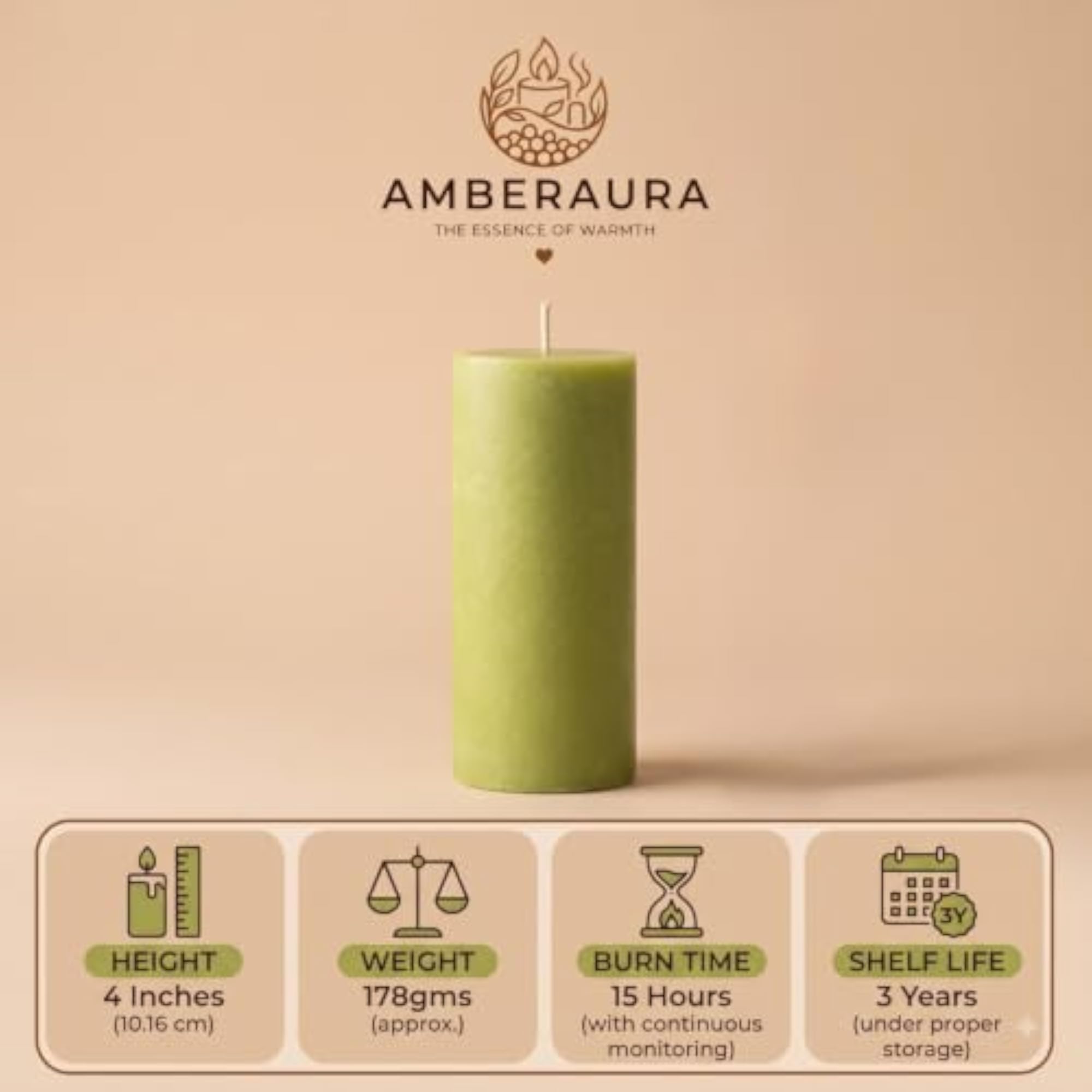 4 Inch Scented Soy Wax Pillar Candle, Long Burning Decor