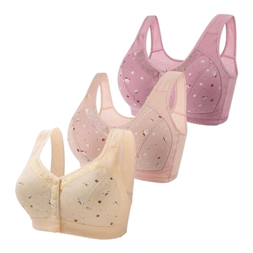 Sujetador Grande con Hebilla Lateral Delantera para Mujer, Borde de Encaje sin Movimiento de Anillo de, Ajuste de reunión sin Costuras, Yoga, sueño, 3 Piezas Cajas Guardar Ropa Interior