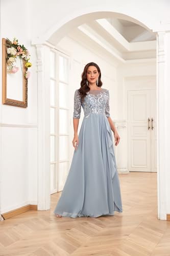 Chiffon Lace Mother of The Bride Dresses for Women Long Elegant Ruffle Formal Evening Gown with Sleeves3
