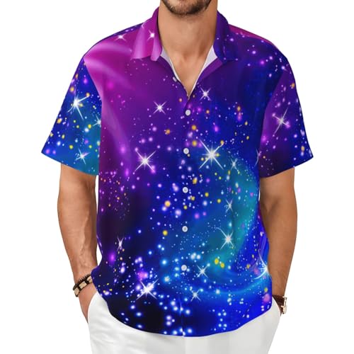 Chemise boutonnée à manches courtes pour homme vêtement plage imprimé étoiles