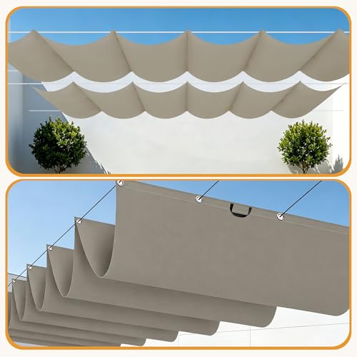 Voile d'ombrage rétractable de 500 x 750 cm avec oeillets taupe - 3