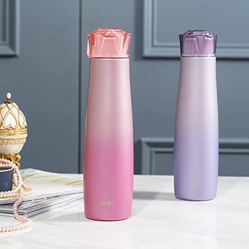 Image of Zak Designs 20 oz Jewel Vacuum Insulated 18 /8 Stainless Steel Water Bottle with Leak-Proof Lid, Keeps Cold and Fits In Car Cup Holders for Travel (20 oz, Pink Diamond)