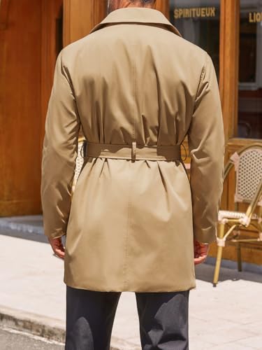 Runcati Mens Double Breasted Trench Coat Notched Lapel Windbreaker Jackets Causal Overcoat With Belt3