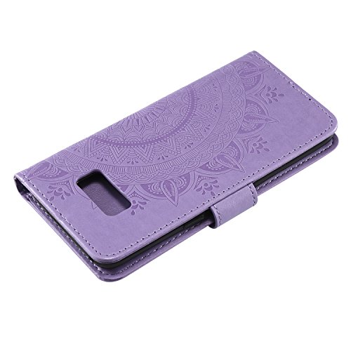 Eyzutak Mandala Phone Cover For Samsung Galaxy S8 Plus, Ultra Slim Flip Case With Card Slot Magnetic Closure Embossing Premium Pu Leather Case With Stand Function And Lanyard, Foldable Motif-Purple #TOP4