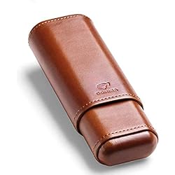 cigar in style Cigar Case Travel Holder - PU Leather Cedar Wood Lined Brown 2 Ct Sturdy Carry Case - 58 Ring Gauge