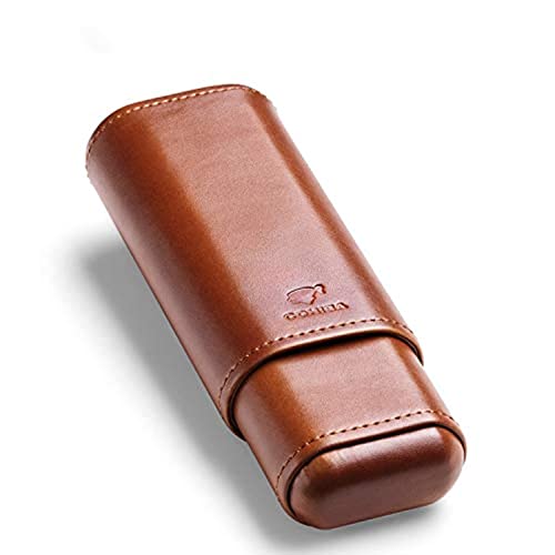 Cigar in Style Cigar Case Travel Holder - PU Leather Cedar Wood Lined Brown 2 Ct Sturdy Carry Case - 56 Ring Gauge