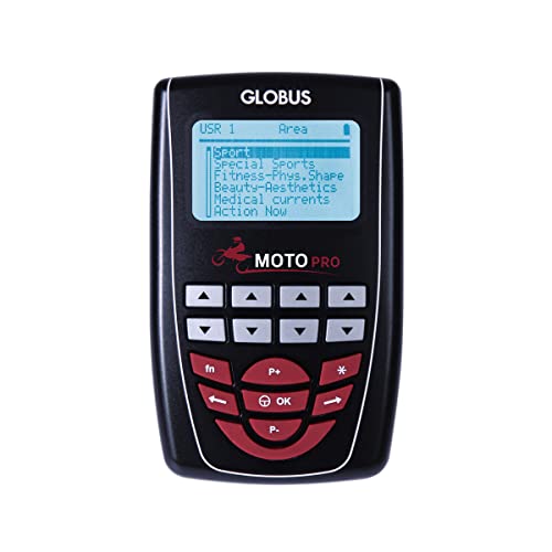 Globus | Moto PRO, Elettrostimolatore a 4 Canali, 256 Programmi per L'Allenamento dei Motociclisti, Trattamenti per la Preparazione Fisica, Dolore, Infortuni, Recupero e Bellezza