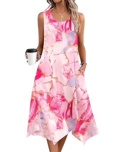 Zeagoo Womens Casual Dress for Summer Tank Dress Loose Flowy Beach Dress with Pockets Hankerchief Flare Midi Sundress 20253