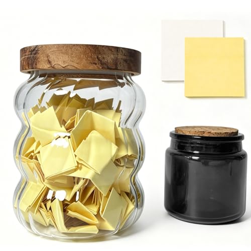 KROCWD Gratitude Jar Set Emotional Self Care 2 Glass Jars with Yellow & White Notes for Anxiety Relief Mood Management Stress Release Gift for Women Teen Girls Back to School Gift