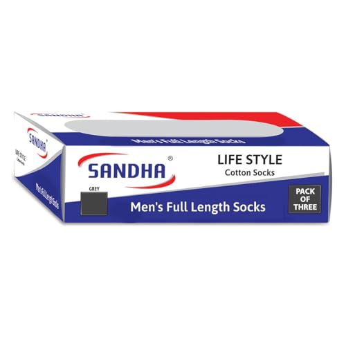 Image of SANDHA socks for men full length Men's Cotton Heel & Toe for Durability. Ideal for Regular, Business & Office Use - Pack of 3, Free Size