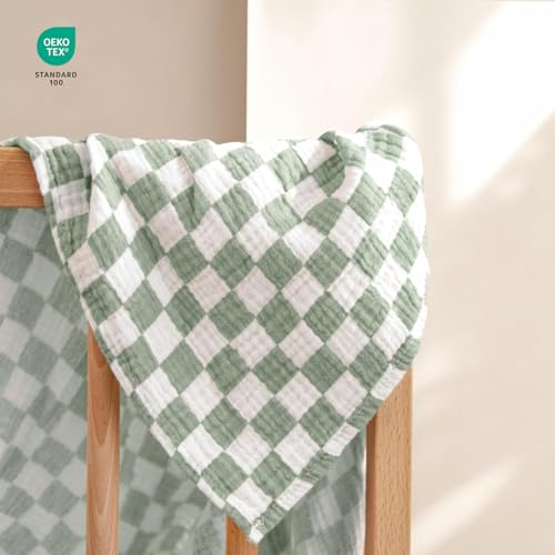 Image of lulumoon Muslin Swaddle Blankets for Baby: Lightweight & Breathable Receiving Blankets for Hospital - Neutral Registry Gift for Newborn 3pack (Sage Foreststump)