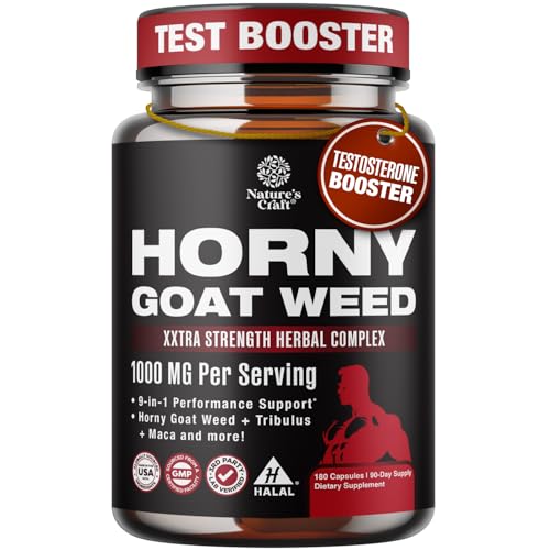 Horny Goat Weed for Men - Extra Strength Male Supplement with Black Maca Root, Tongkat Ali, Saw Palmetto & Panax Ginseng Extract for Stamina & Energy - 180 Count