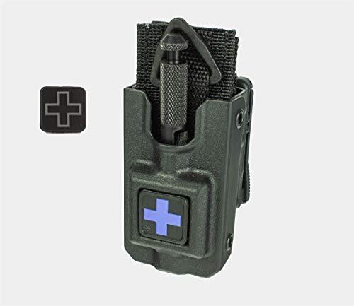 Rigid SOFTT Wide Tourniquet Case, Belt (Tek-Lok) Attachment (Tourniquet Not Included) (Black with Solid Blue Cross and Bonus Cross PVC Patch)