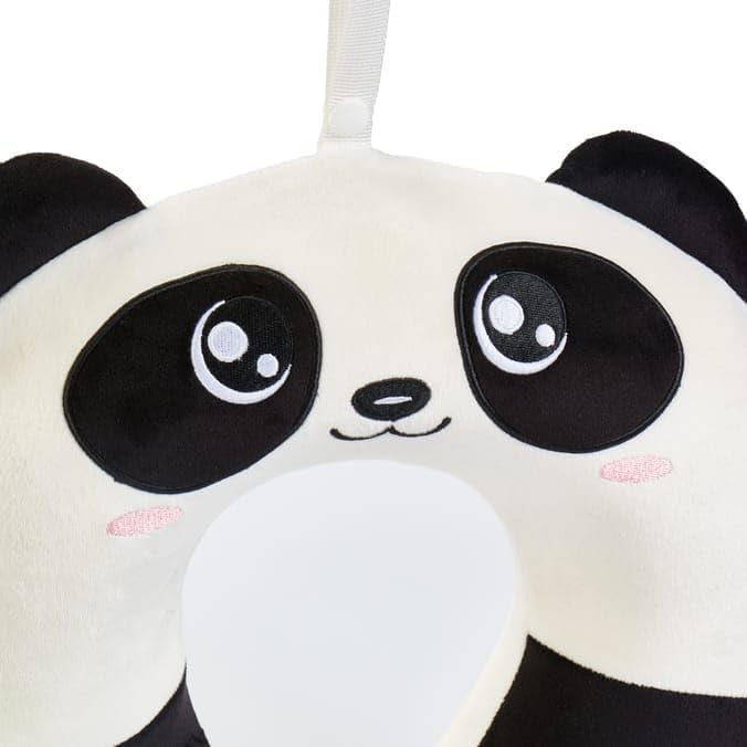 Panda Travel Neck Pillow and Eye Mask Set, Plush Polyester with Memory Foam, Black and White
